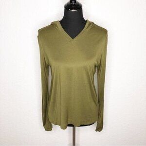Theory Easy Rib Hoodie Knit Luxe army olive green hooded top size Small